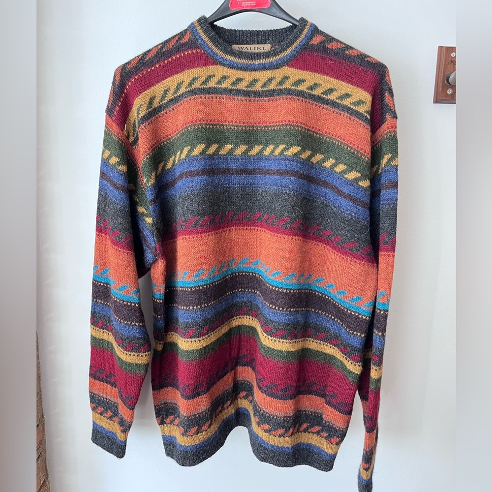 Waliki Multicolor Alpaca Wool Crewneck Sweater for Men